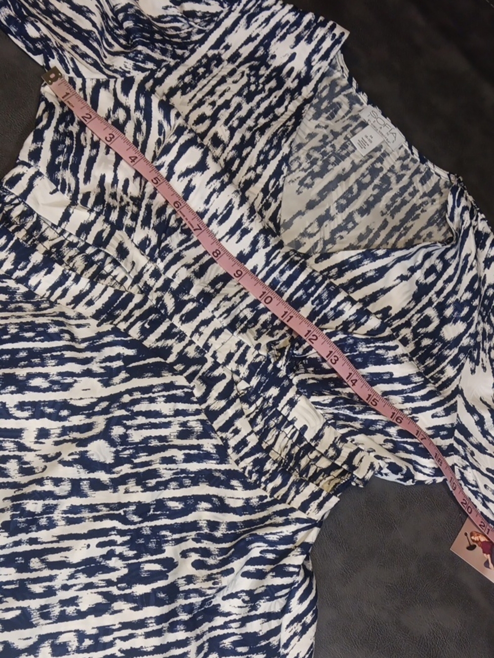 NWT. Sofia Blue & White Abstract V-Neck Midi Dress with Side Cutouts - Picture 11 of 14